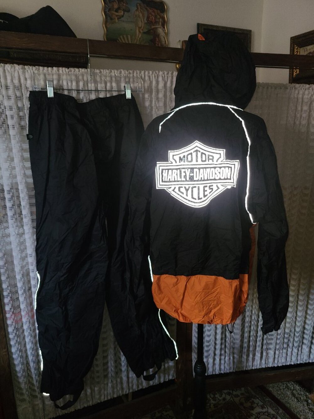 Harley Davidson Raingear Pants & Jacket Orange Black Men's SZ L Bar & Shield